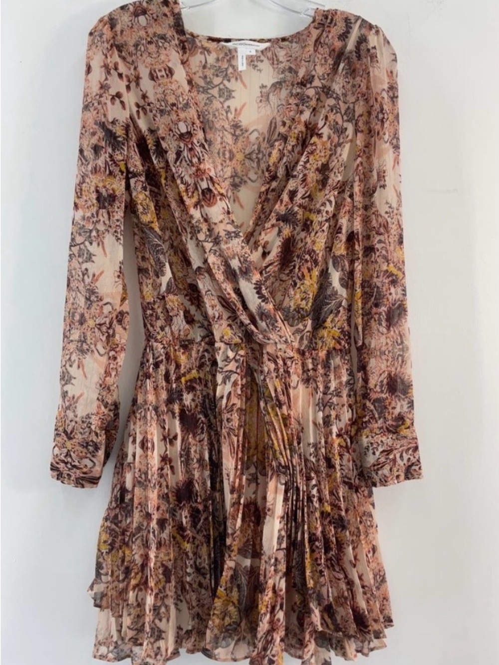 BCBG A-Line Floral Print Midi Orange Dress - Women's Size S